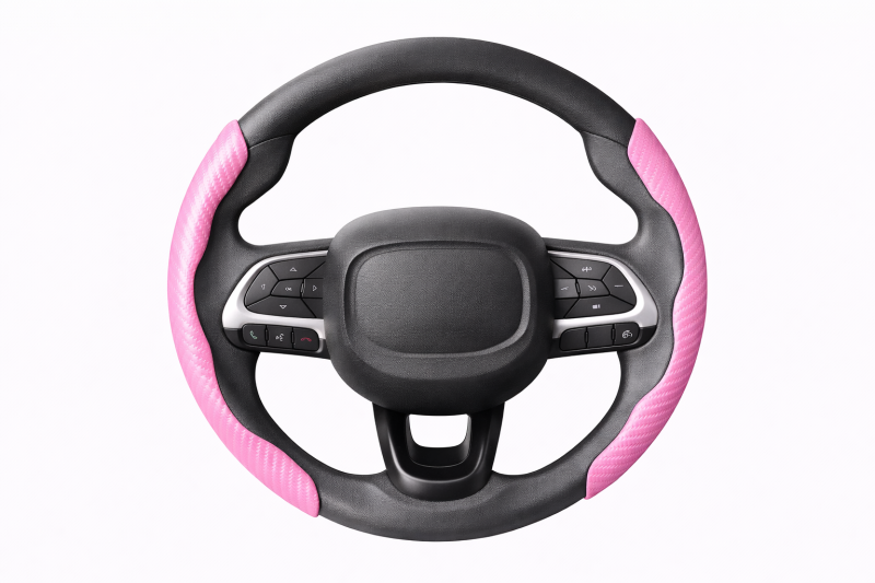 TG01-05 CACHA CUBRE VOLANTE AUTO ROSA CARBONO QKL