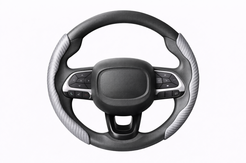 TG01-09 CACHA CUBRE VOLANTE AUTO GRIS CLARO CARBONO QKL