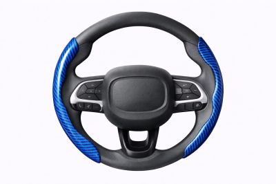 TH01-01 CACHA CUBRE VOLANTE AUTO AZUL METALIZADO CARBONO QKL