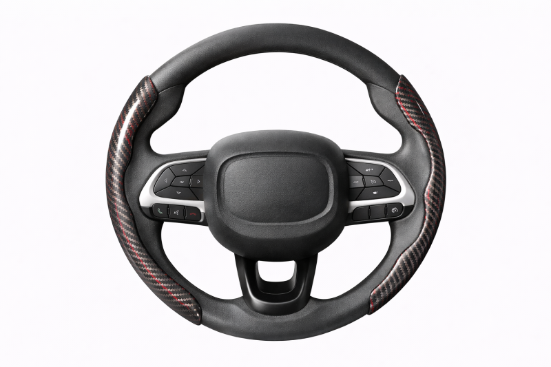 TH01-05 CACHA CUBRE VOLANTE AUTO NEGRO METALIZADO CARBONO QKL