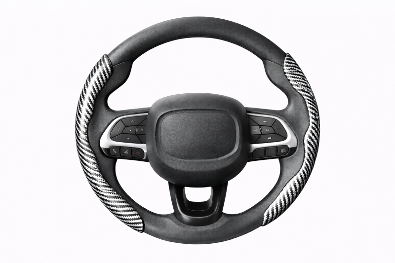 TH01-07 CACHA CUBRE VOLANTE AUTO GRIS METALIZADO CARBONO QKL