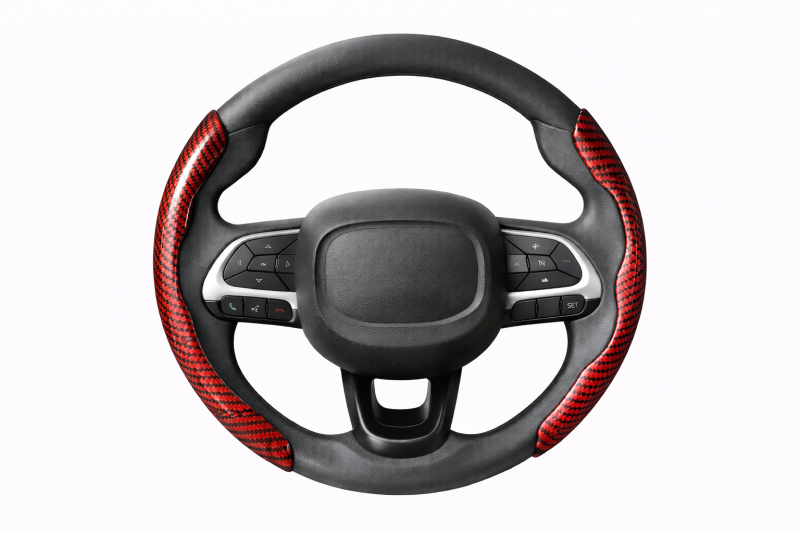 TH01-10 CACHA CUBRE VOLANTE AUTO ROJO METALIZADO CARBONO QKL